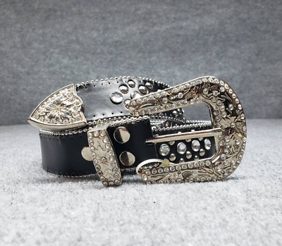 Skull Crossbones Wings Belt Womens L Black Leather  display picture 3