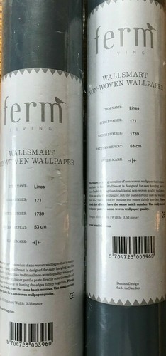 2 Rolls Ferm Living Wallsmart Wallpaper LINES Dark Blue Danish Design MSRP $230 - Picture 2 of 5