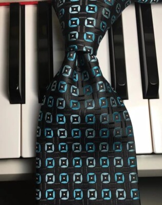 SUN RIVER CLOTHING CO. / Awesome Aqua & Black Modern Macclesfield Silk Tie (New)