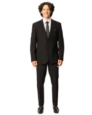 Slim Fit Mens Suit 2 Button Peak Lapel Plain Black Semi Stretch 9936 AZAR MAN