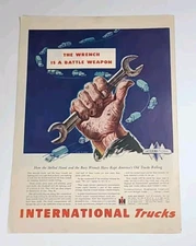 1945 International Trucks Vtg 1940's Print Ad - The Wrench Is A Battle Weapon