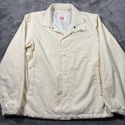 Lacoste Live Coach Jacket Mens Large Cream Embroidered Logo Winter Pearl Snap