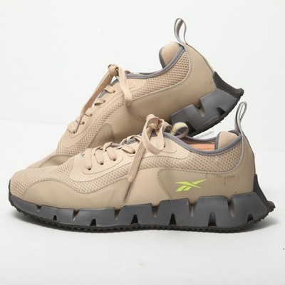 Reebok Zig Kinetica Men's Athletic Shoes Khaki Tan Grey Neon Green Lace Up