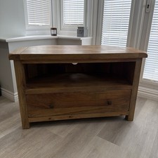 Rustic Solid Oak Corner TV Stand / Media Unit & Storage Draw 98cm X 47cm X 60cm
