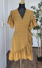 Max Studio Yellow Floral True Wrap Dress Ruffle Bell Slvs XS
