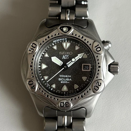 Seiko AGS 3M22 Kinetic Titanium Scuba 200m 38.4mm Vintage Watch