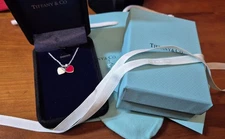 Tiffany & Co 925 Red Double Heart Tag Necklace Mini Size w/ Gift Packaging