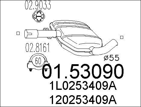 Silencieux intermédiaire Seat Toledo I pour moteurs 1.8 et 2.0i 16V