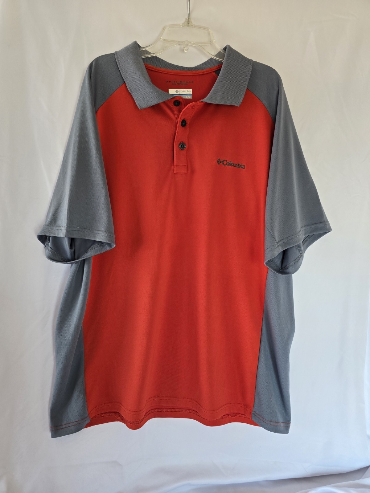 COLUMBIA Omni Shade Polo Shirt Men's XL Colorblock Orange Gray Golf Sun Protect