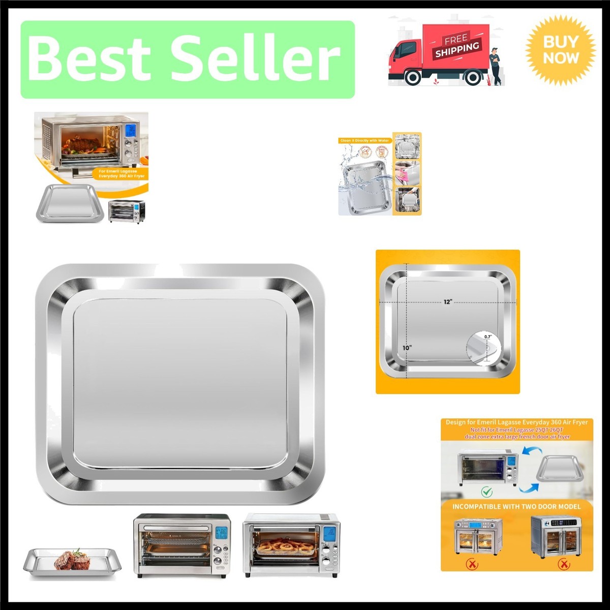 Dishwasher Safe 12''×10'' Air Fryer pan for Emeril Lagasse, Non