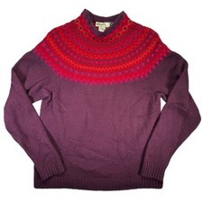 Eddie Bauer Burgundy Wool Blend Sweater Womens Large Nordic Pattern Small Hole