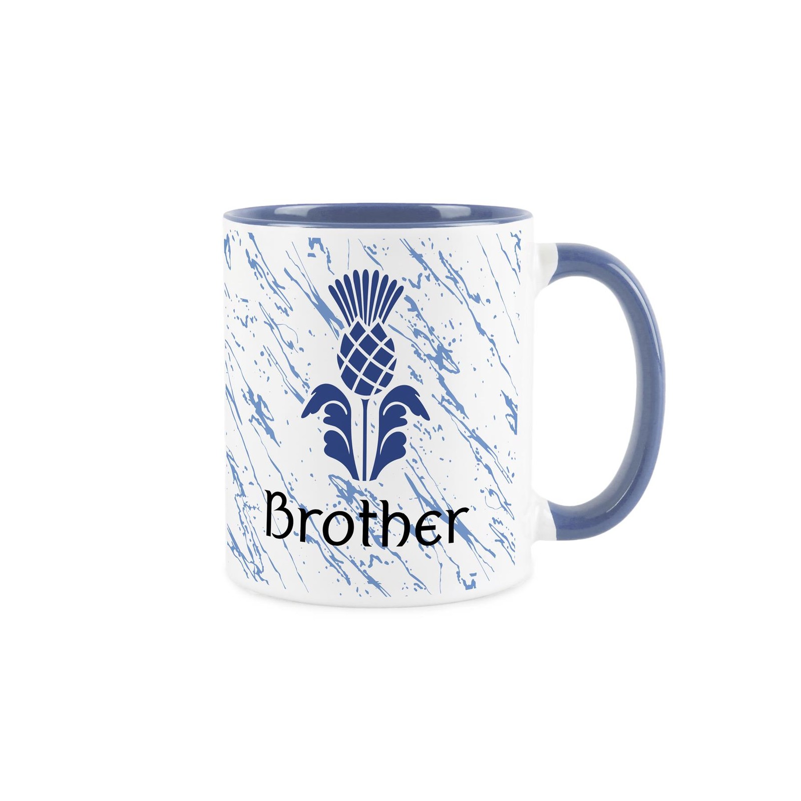 Scottish Thistle Brother Mug - Blue & White Scotland Gift Family Ceramic Cup