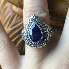 Natural Blue Sapphire Sterling Silver Ring Size 6
