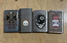 Harley Ronson Chopper Skull sock Monkey 8 Ball flip top Lighter Lot for parts