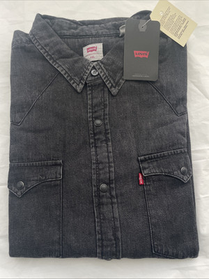 Levi's Denim Pearl Snap Western Shirt Men s Size 2XL Dark Gray Long Sleeves New