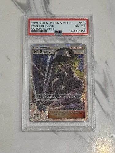 2019 Pokemon Sun & moon Cosmic Eclipse #232 FA N's Resolve PSA 8