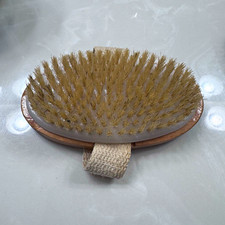 Wood Bath Brush, Natural Fiber Bristles, Exfoliating, Oval w/ Wrist Strap
