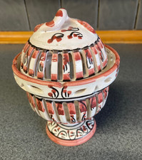 Pretty Vintage Tunisian Hand Made Ceramic Tea Light / Pot Pourri Holder