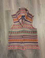 Y2K 90s Chaps Southwestern Fair Isle Knit Sweater Vest Size L Western Boho VTG