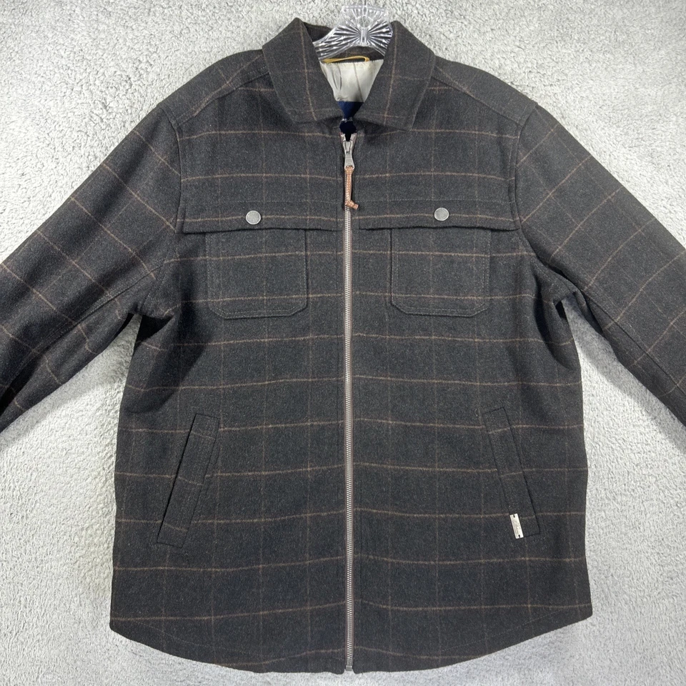 Chaqueta Tommy Bahama Para Hombre Mediana Marrón Carbón Mezcla de Lana a Cuadros Abrigo Cremallera Completa Foto 2 de 4