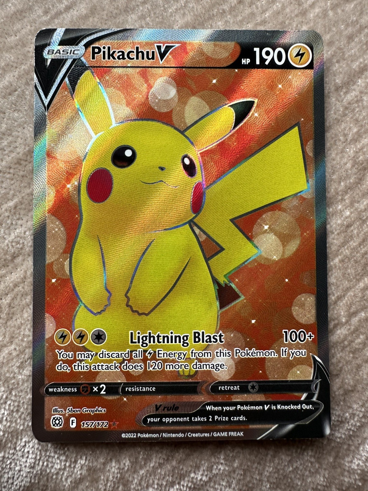 Pokemon TCG Pikachu V 157/172 Sword & Shield Brilliant Starts Full Art Card LP
