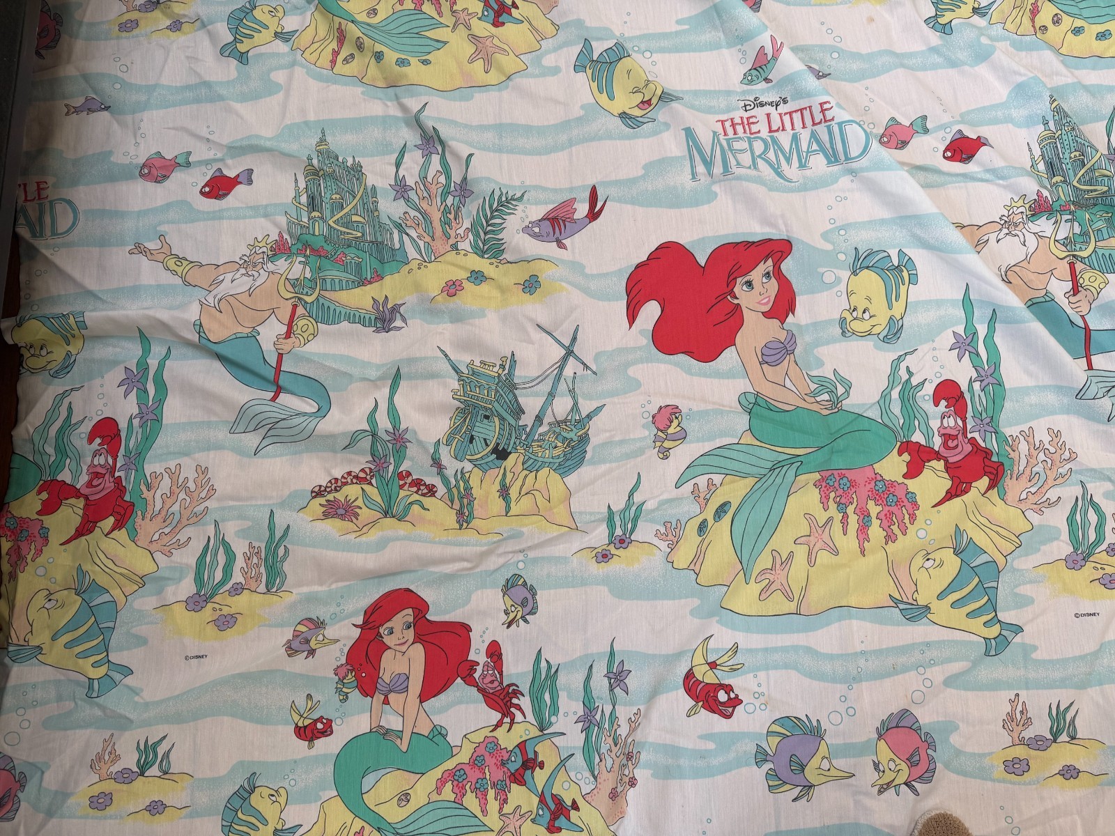 Vintage 90s Disney The Little Mermaid Twin Flat Sheet Only Poly Cotton: READ