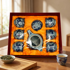 16291 - 7pc Tea Set White w/ Blue Dragon 16-25 