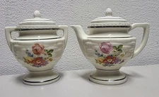 Enterprise Aluminum Co Drip-o-lator Creamer Sugar Set Coffee Pot Floral  1930’s