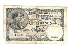 5 Belgian Franc Note From 1938, Circulated Condition