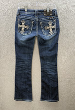 Miss Me Jeans Womens 27 Blue Low Rise Boot Thick Stitch Distressed Denim Biker