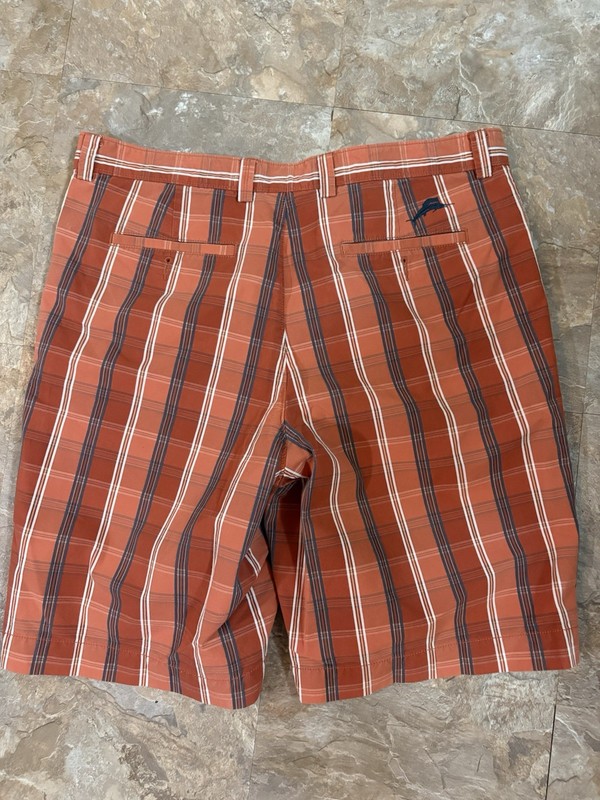 Tommy Bahama Men’s Orange Plaid Flat Front Chino Shorts, 36 waist!