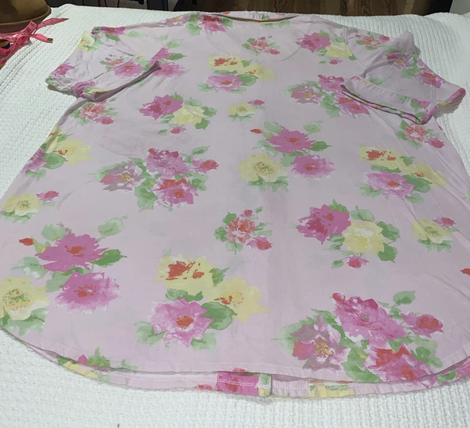 Ralph Lauren LRL Pink Floral Sleep Shirt Womens 2XL Logo PJs Gown Button Preppy - Image 2 of 4