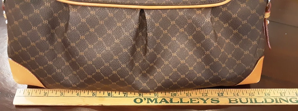 Rioni Moda Italia Brown Signature Ruched Double Handle Satchel Handbag Purse Bag - Image 3 of 4