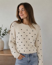 Zara Knit Womens Cropped Butterfly Cream Blac...