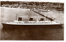 French Line's ill-fated NORMANDIE of 1935 departing Le Havre   (Card # 6)