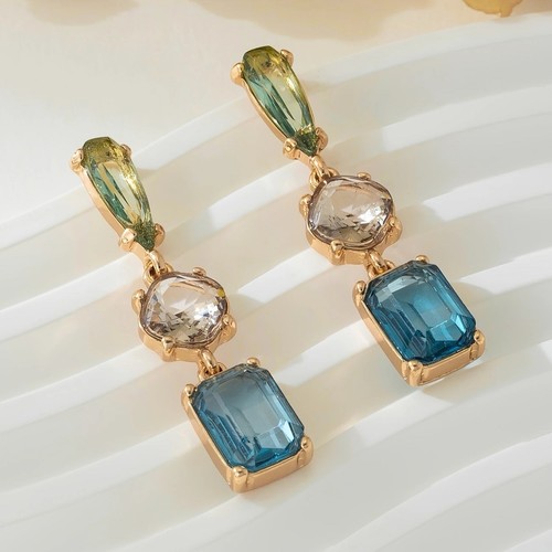Anthropologie Crystal Earrings Birthstone Green Blue Gold Purple Geometric