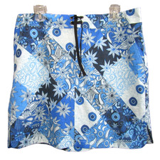 RipSkirt Hawaii Patchwork Blues Sport Skirt Size L 19 In Length Floral Tie Front