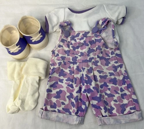 Vintage Cabbage Patch Kids Rare Purple & Pink Camo Overalls Shoes Outfit Coleco