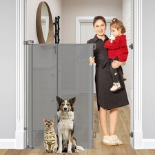 Reinforced 48" Extra Tall Dog Gate with Support Rods, 4 Ft Tall Retractable D...