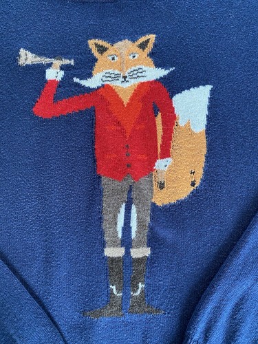 JOULES MIRANDA JUMPER SZ 10 AUTUMN WOMENS BLUE FOX ANIMAL NAVY MUST SEE DETAILS - Picture 3 of 10