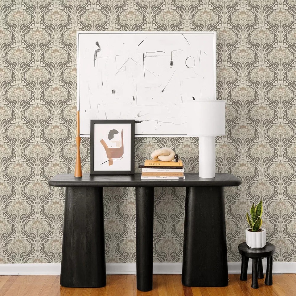 A Street Prints Mucha Wallpaper Brown Retro Vintage Floral Design