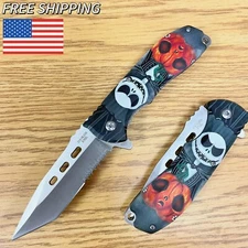 8" Jack Skellington Spring Assisted Pocket Knife Folding Tactical Open Blade