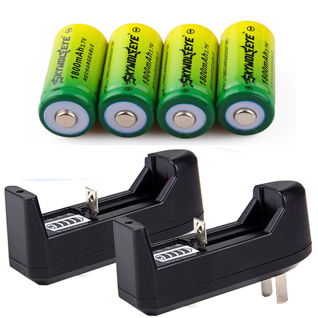 4pcs Skywolfeye 1800Mah Li-ion 16340 RCR123A Rechargeable Battery + 2pcs Charger