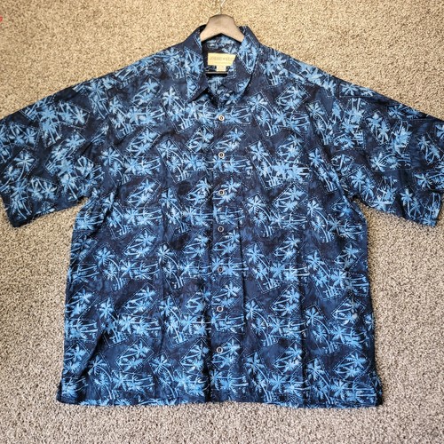Johari West Hawaiian Shirt Mens 3XL Blue Palm Tree Short Sleeve Casual Button Up