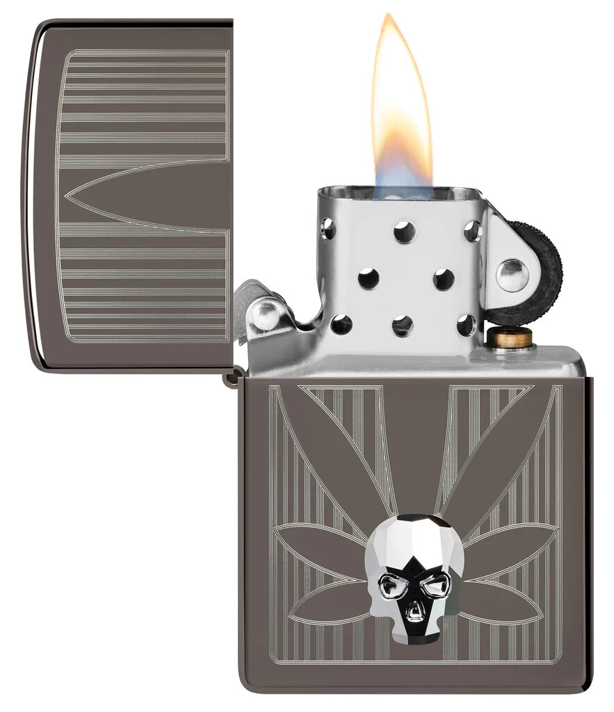 Zippo 48773, Skull & Crystal Design Black Ice Finish Lighter, Full