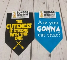 2 FunDog Bandanas Black & Blue "Are You Gonna Eat That?" OSFM Medium-Large Dogs