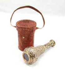 New Brass Engraved Dollond London 1941 Spyglass 6" Telescope with Leather Case