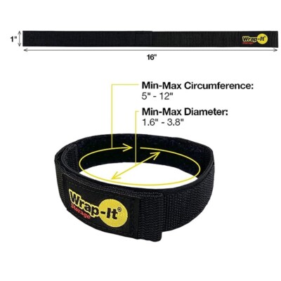 Hook and Loop Strap 16'' Black Wrap-It Storage for Boat Rope, Hose, Cable & more