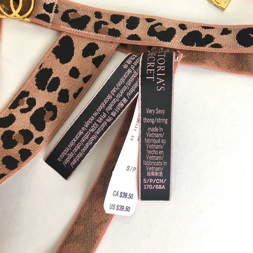 Victorias Secret Leopard Gold Hardware Strappy Cut Out Ouvert Thong Panty NWT L - Picture 8 of 12
