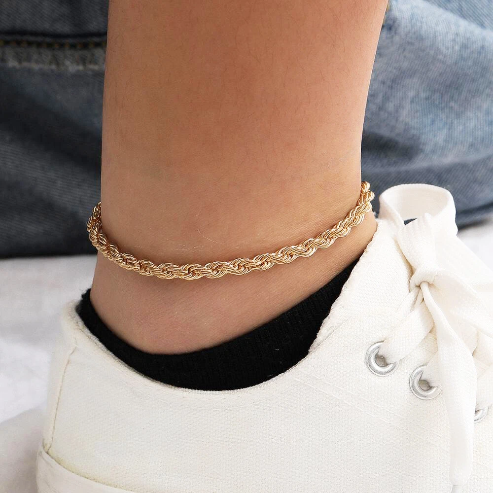 10K Yellow Gold 4mm Rope Chain Anklet Ankle Bracelet